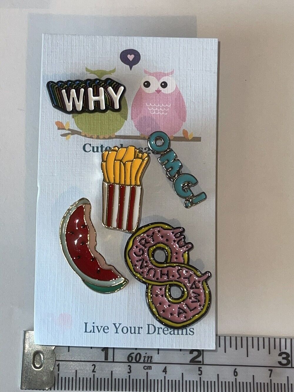 Lot Of 5 Pins Brooches Pin Why OMG Fries Watermelon Donut